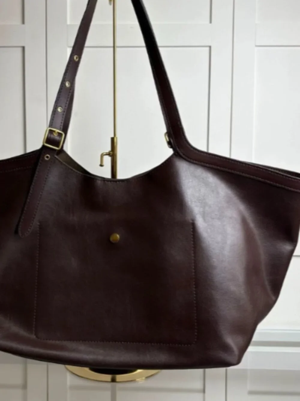 Vintage Brown Leather Tote Purse Elegant Work Bag